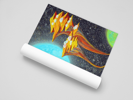 Floating Islands in Cosmos with Blue Planet on the Poster - Poster - JumpingDots