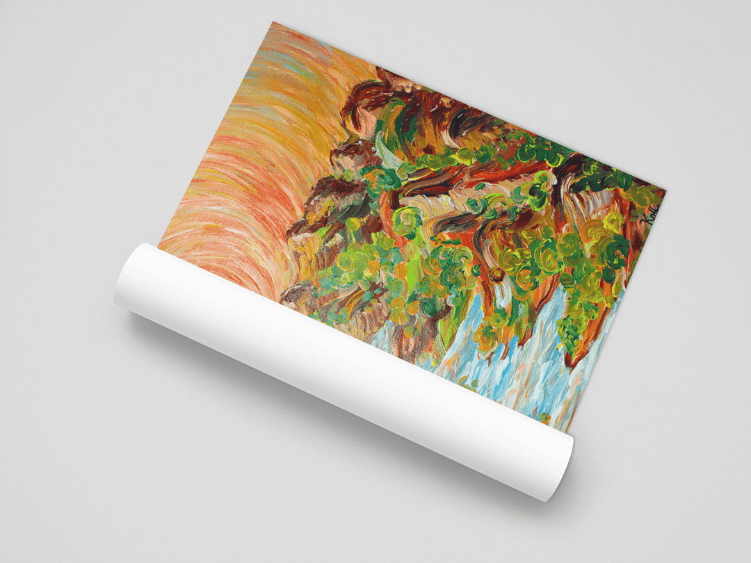 Golden Paradise- Rolling Hills under the Ethereal Sun on the Poster - Poster - JumpingDots