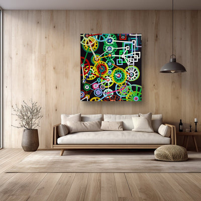 Robotic Wheels- Abstract Bright Painting on Canvas - Canvas - JumpingDots