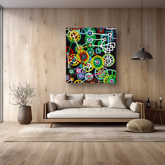 Robotic Wheels- Abstract Bright Painting on Canvas - Canvas - JumpingDots