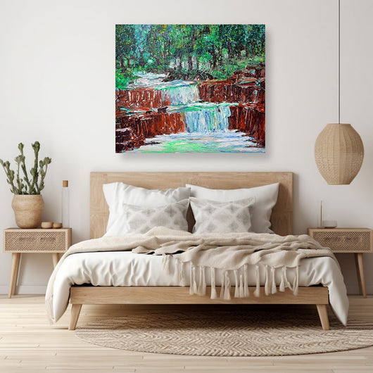 Spring Serenity- A Vibrant Nature at Bear Falls on Canvas - Canvas - JumpingDots