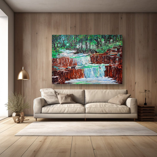 Spring Serenity- A Vibrant Nature at Bear Falls on Canvas - Canvas - JumpingDots