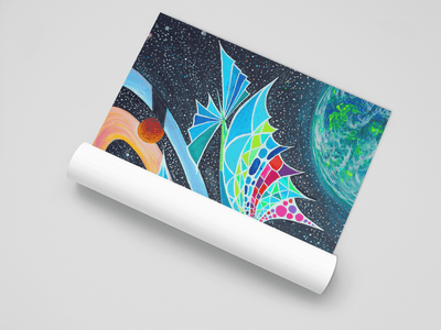 Cosmic Journey of a Solar Space Yacht Orbiting Orange Giant on the Poster - Poster - JumpingDots