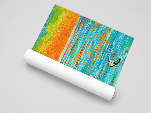 Sailing Boat at Sunset over Rocky Coast on the Poster - Poster - JumpingDots