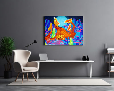 Mysterious Encounter with an Alien on A Bright Blue Planet on Canvas - Canvas - JumpingDots