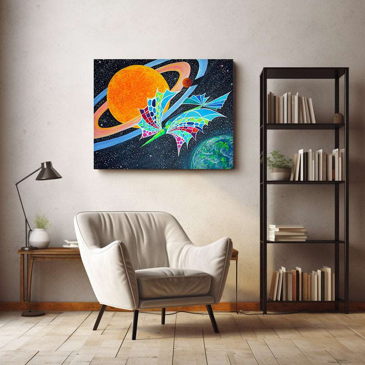 Cosmic Journey of a Solar Space Yacht Orbiting Orange Giant on Canvas - Canvas - JumpingDots