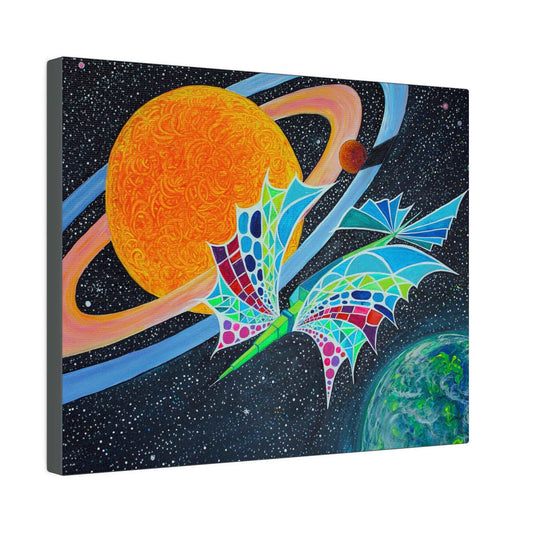 Cosmic Journey of a Solar Space Yacht Orbiting Orange Giant on Canvas - Canvas - JumpingDots