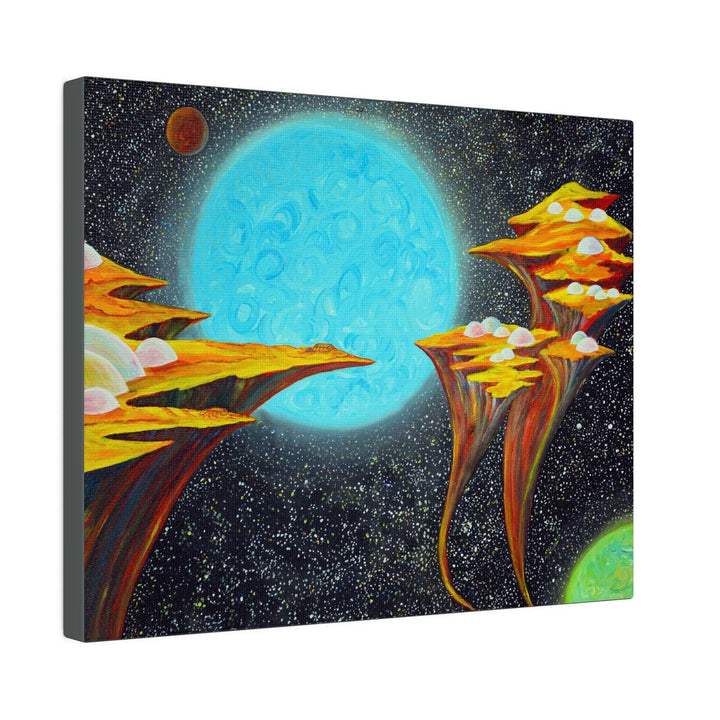 Celestial Solitude- Floating Islands in Cosmos with Blue Planet on Canvas - Canvas - JumpingDots