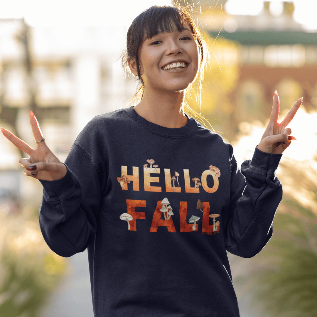 Watercolored Hello Fall With Wild Mushrooms Unisex Sweatshirt - Sweatshirt - JumpingDots