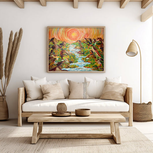 Golden Paradise- Rolling Hills under the Ethereal Sun on Canvas - Canvas - JumpingDots