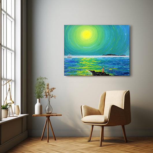 Misty Dawn Departure- Sea Mist Sunrise Wall Art on Large Canvas - Canvas - JumpingDots