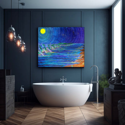 Cosmic Promenade- Starry Night River Walk Wall Art on Large Canvas - Canvas - JumpingDots