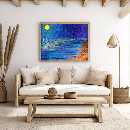 Cosmic Promenade- Starry Night River Walk Wall Art on Large Canvas - Canvas - JumpingDots
