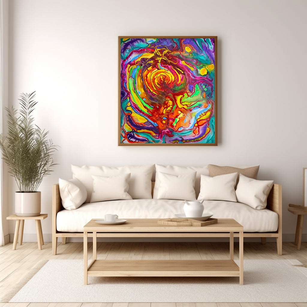 A Colorful Journey through the Solar System on Canvas in living room above sofa